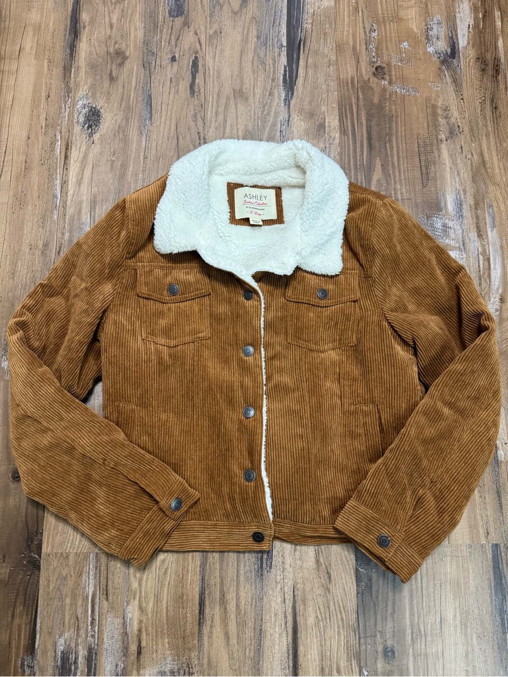 Ashley Sunrise Collextion  Sherpa-Lined Corduroy Jacket in Camel Brown